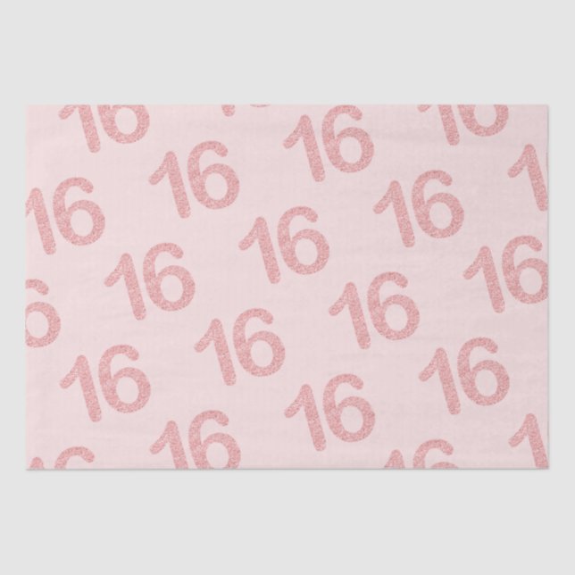 Rose Gold Blush Sweet 16 Birthday Party Glitter Tissue Paper (Front)