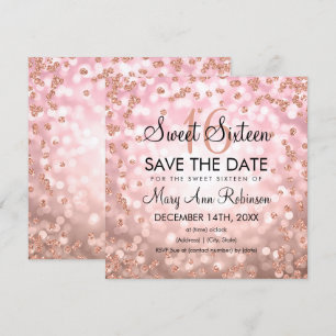 Rose Gold Blush Sweet 16 Sixteen Glitter Lights Invitation