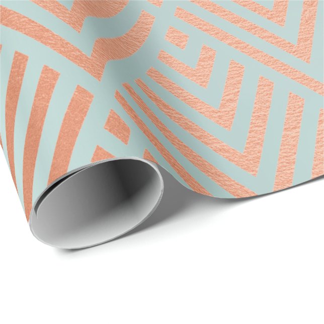 Rose Gold Blush Tiffany Aqua Art Deco Copper Wrapping Paper (Roll Corner)