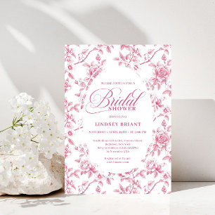 Rose Gold Blush Toile Roses Floral Bridal Shower Invitation