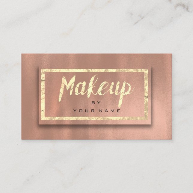 Rose Gold Blush Typography Makeup Artist 3D Business Card (Front)