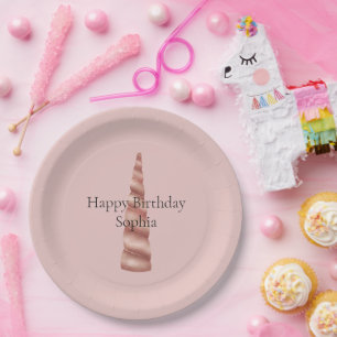 Rose Gold Blush Unicorn Birthday Paper Plate