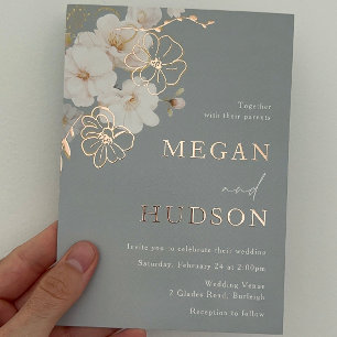 Rose Gold & Blush Wildflowers Wedding Dusty Blue