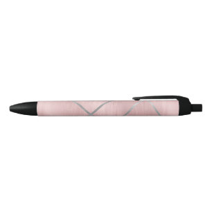 Rose Gold Blushing Pink & Silver Lines Chic Office Black Ink Pen