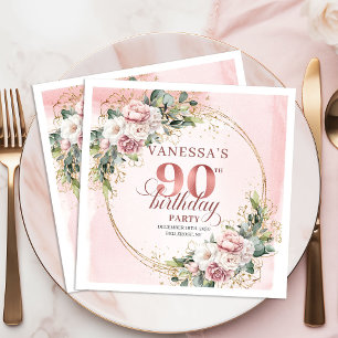 Rose Gold Bohemian Greenery 90th Birthday Party Napkin