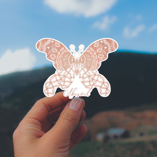 Rose Gold Boho Butterfly  (Personalized Rose Gold Boho Butterfly Sticker)