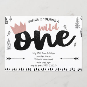 Rose Gold Boho Ethnic WILD ONE Girl 1st Birthday Invitation