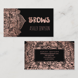 Rose gold boho floral mandala brows typography 2 business card