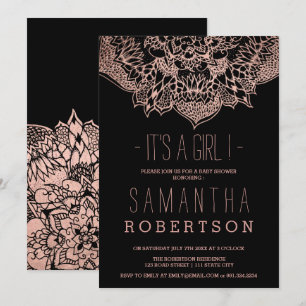 Rose gold boho floral mandala girl baby shower invitation