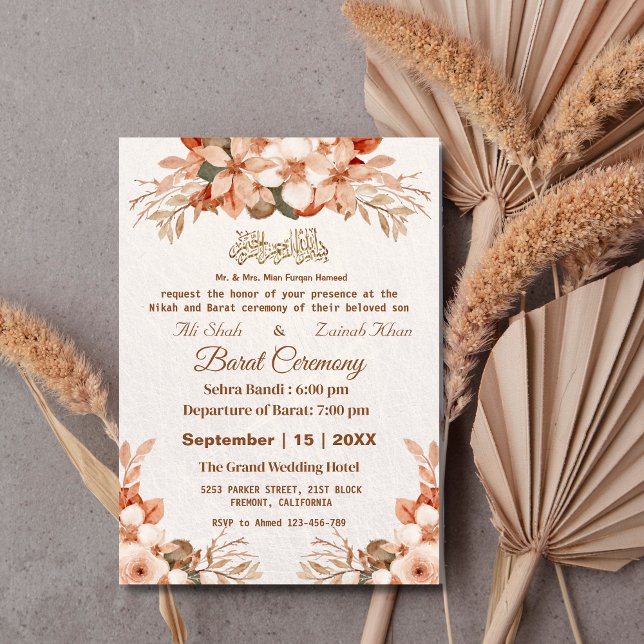 Rose Gold Boho Floral Pakistani Wedding Invitation (Creator Uploaded)