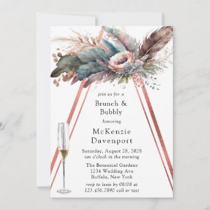 Rose Gold Boho Floral Triangle Brunch & Bubbly Invitation