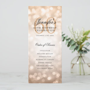 Rose Gold Bokeh 60th Birthday Program w/ Menu Invitation
