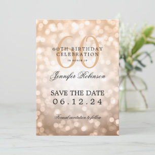 Rose Gold Bokeh 60th Birthday Save the Date Invitation
