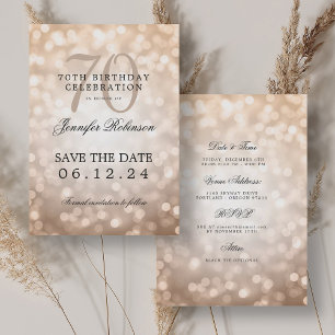 Rose Gold Bokeh 70th Birthday Save Date Details Invitation