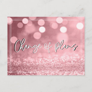 Rose Gold Bokeh Change of Plans Wedding Update Postcard