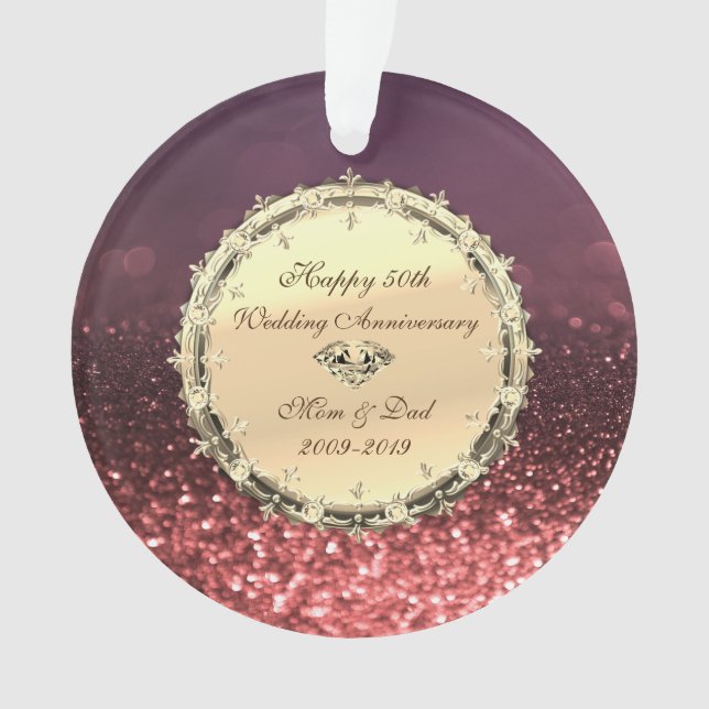 Rose Gold Bokeh, Diamonds 50th Wedding Anniversary Ornament (Front)