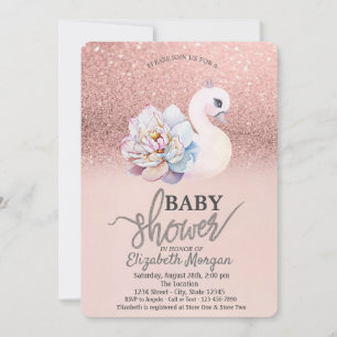 Rose Gold Bokeh,Swan Floral Baby Shower   Invitation