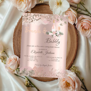 Rose Gold  Border Brunch & Bubbly Bridal Shower Invitation