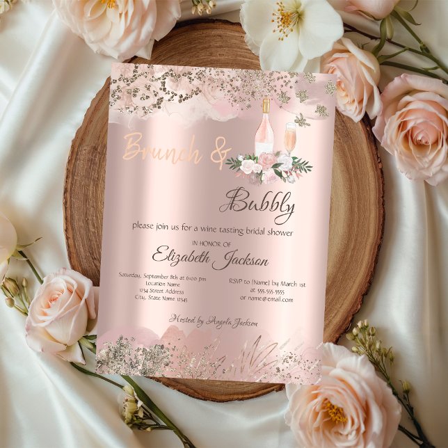 Rose Gold  Border Brunch & Bubbly Bridal Shower Invitation (Creator Uploaded)