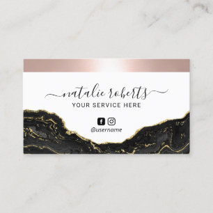 Rose Gold Border Modern Black & Gold Marble Business Card
