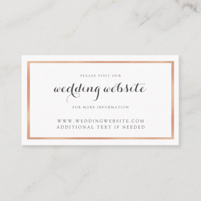 Rose Gold Border Modern Wedding Website Card (Front)