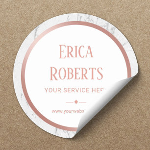 Rose Gold Border White Marble Business Promotional Classic Round Sticker