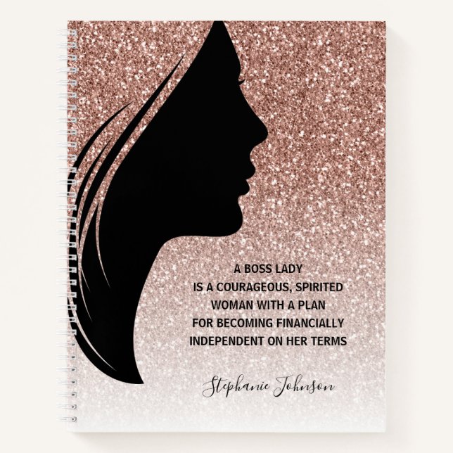Rose Gold Boss Lady Motivational Quote Your Name Notebook (Front)