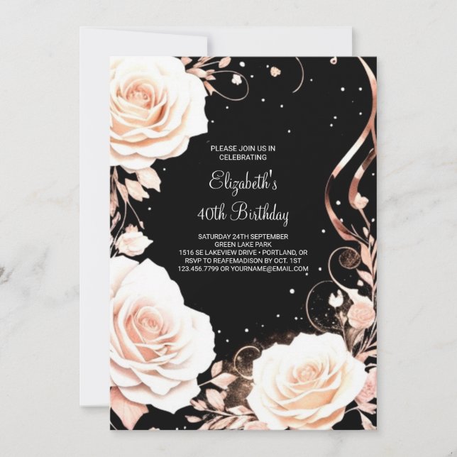 Rose Gold Botanical Adult 40th Birthday Invitation (Front)