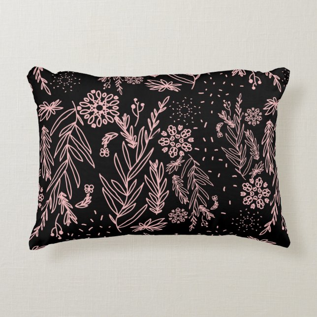 Rose Gold Botanical Doodle Pattern Decorative Cushion (Front)