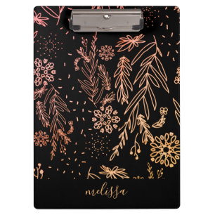 Rose Gold Botanical Doodle Pattern Signature Clipboard