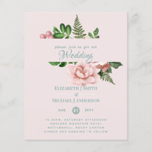 Rose Gold Botanical Floral Budget Wedding Invites