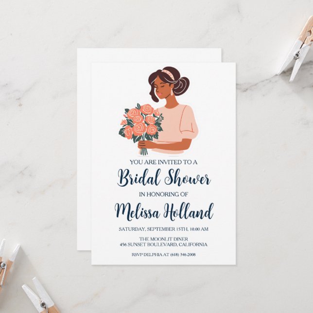 rose gold botanical modern bridal shower invitation (Front/Back In Situ)
