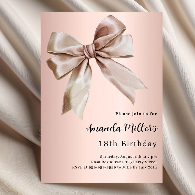 Rose gold bow birthday invitation (Creator Uploaded)