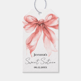 Rose Gold Bow Coquette Script Sweet 16 Thank You Gift Tags