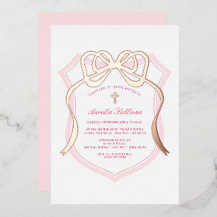 Rose Gold Bow Pink Crest Baptism