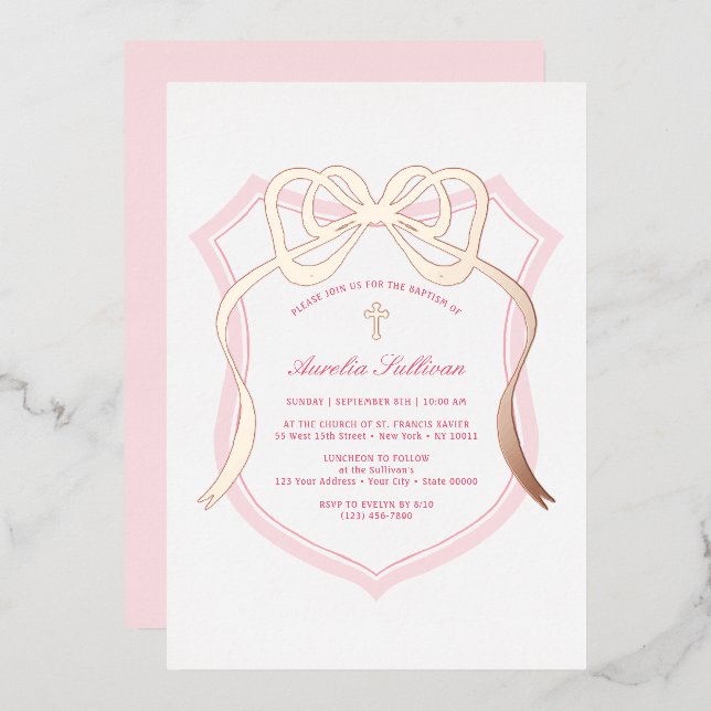 Rose Gold Bow Pink Crest Baptism (Front/Back)