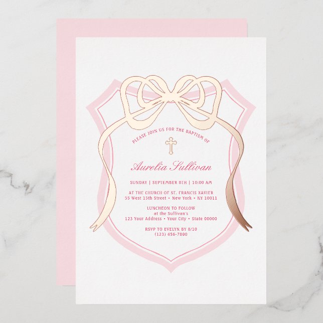 Rose Gold Bow Pink Crest Baptism (Front/Back)
