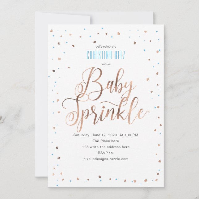 Rose gold, Boy, Modern, Baby Sprinkle Invitation (Front)