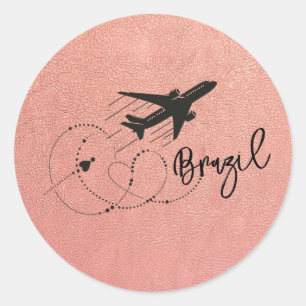 Rose Gold Brazil Passport Classic Round Sticker