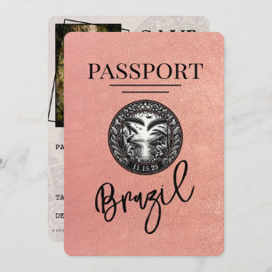 Rose Gold Brazil Passport Save The Date