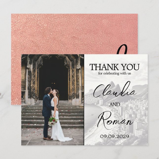 Rose Gold Brazil Passport Thank You Card (Front/Back)
