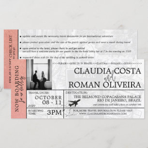 Rose Gold Brazil Wedding Boarding Pass Invitation