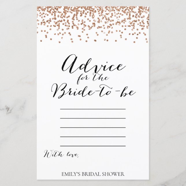 Rose Gold Brida Shower Game - Advice Card (Front)