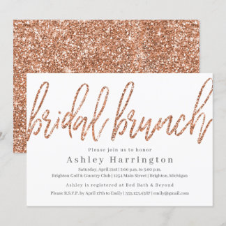 Rose Gold Bridal Brunch Invitation with Glitter