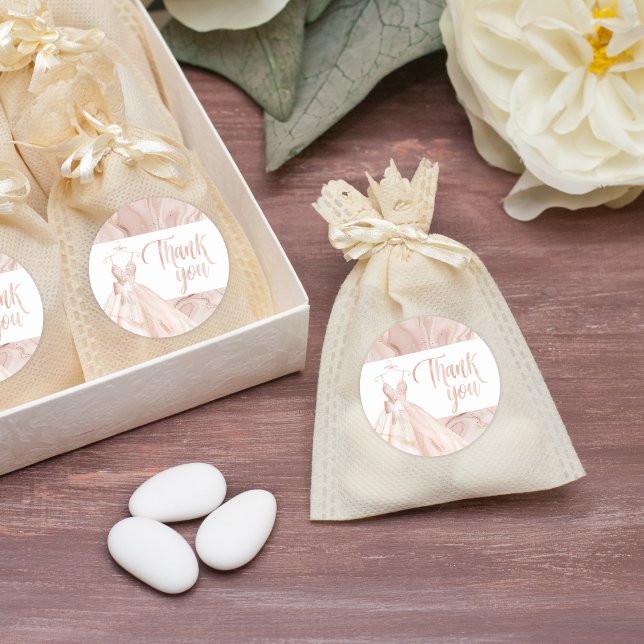 Rose Gold Bridal Dress Shower Thank You Favour Classic Round Sticker (Creator Uploaded)