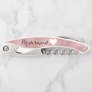 Rose Gold Bridal Party Girly Bridesmaid Heart Date Corkscrew