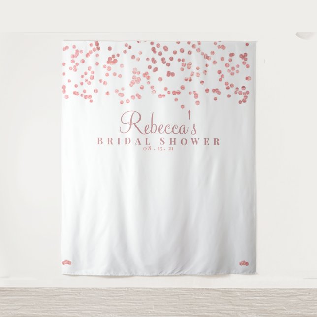 Rose Gold Bridal Shower Backdrop, Photo Booth Prop Tapestry (Front)