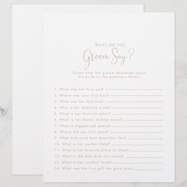 Rose Gold Bridal Shower What did the Groom Say (Front/Back)
