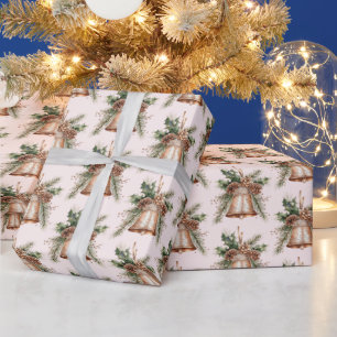 Rose Gold Bronze Christmas Bells Wrapping Paper