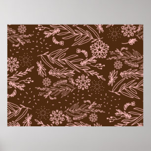 Rose Gold Brown Botanical Doodle Pattern Poster